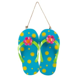 9.75" Pair of Metal Flip Flops Decoration: Blue