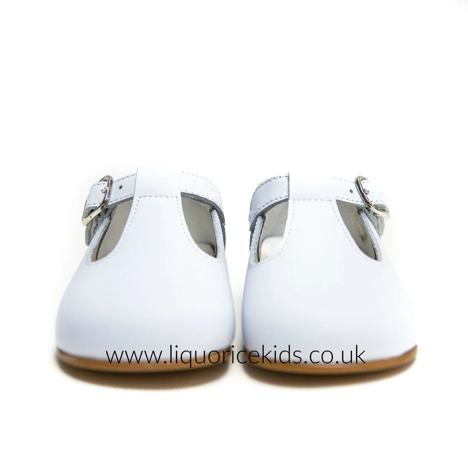 Andanines White Leather T-Bar Shoes