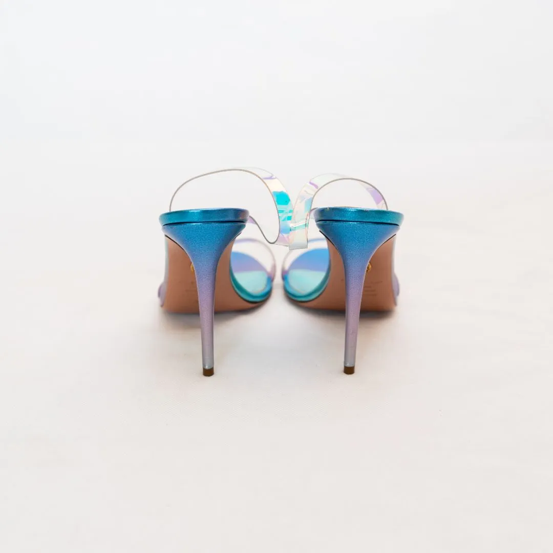 Aquazzura Blue Metallic Strappy Sandal Heels  39