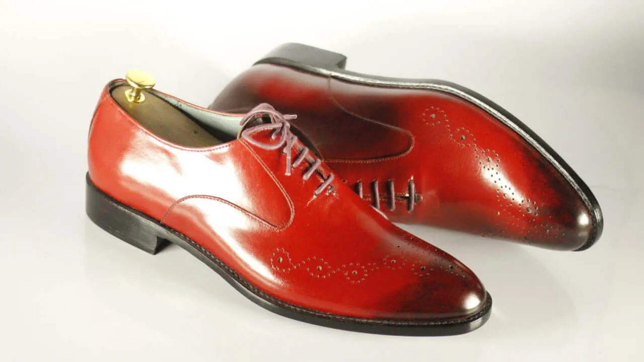 Awesome Handmade Men's Burgundy Leather Brogue Toe Lace Up Shoes, Men Dress Formal Shoes