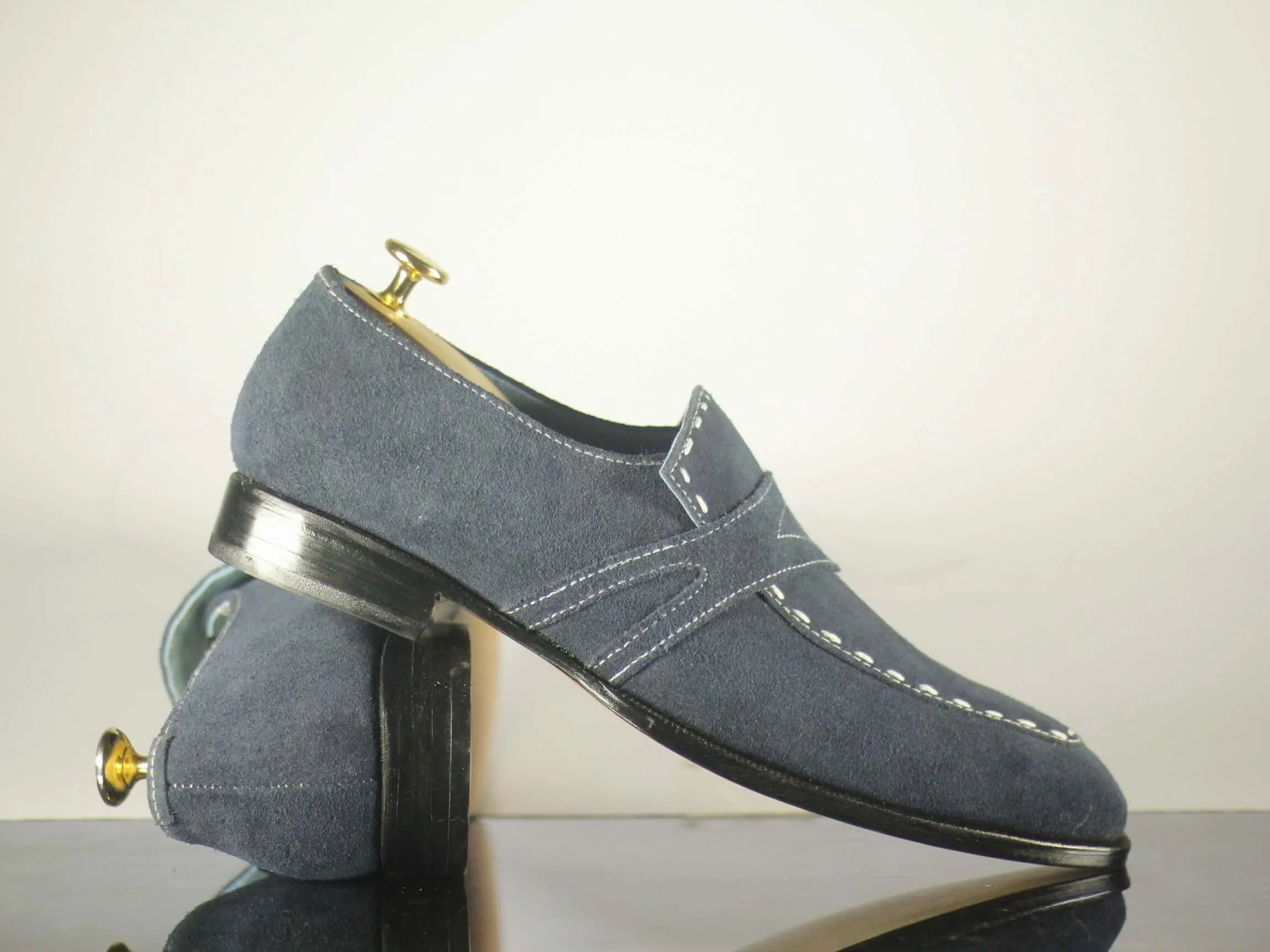 Awesome Handmade Men's Gray Suede Penny Loafers, Men Designer Dress Formal Luxury Shoes