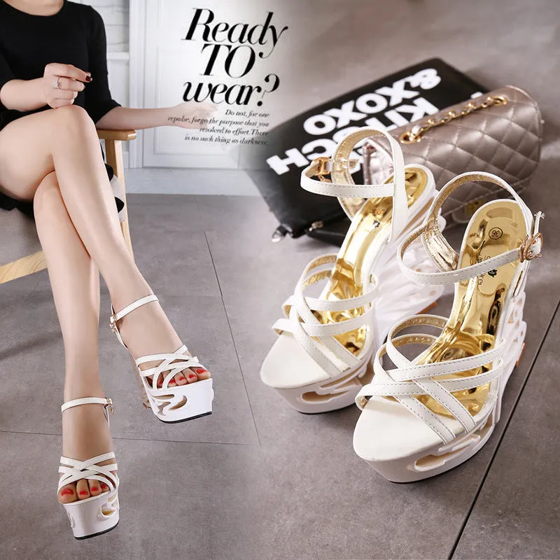 Black And White Extra High Heel Open Toe Sandals