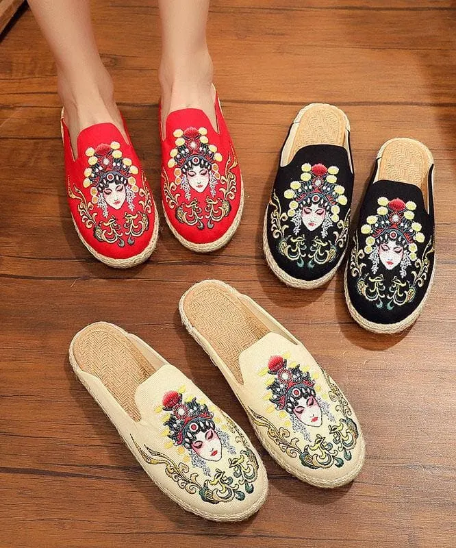 Black Embroideried Slippers Shoes