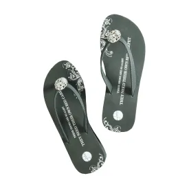 Black Flat Flip Flops - Floral Brooch