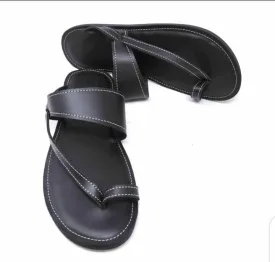 Black leather handmade men masai maasai masaai sandals slippers with free shipping world wide