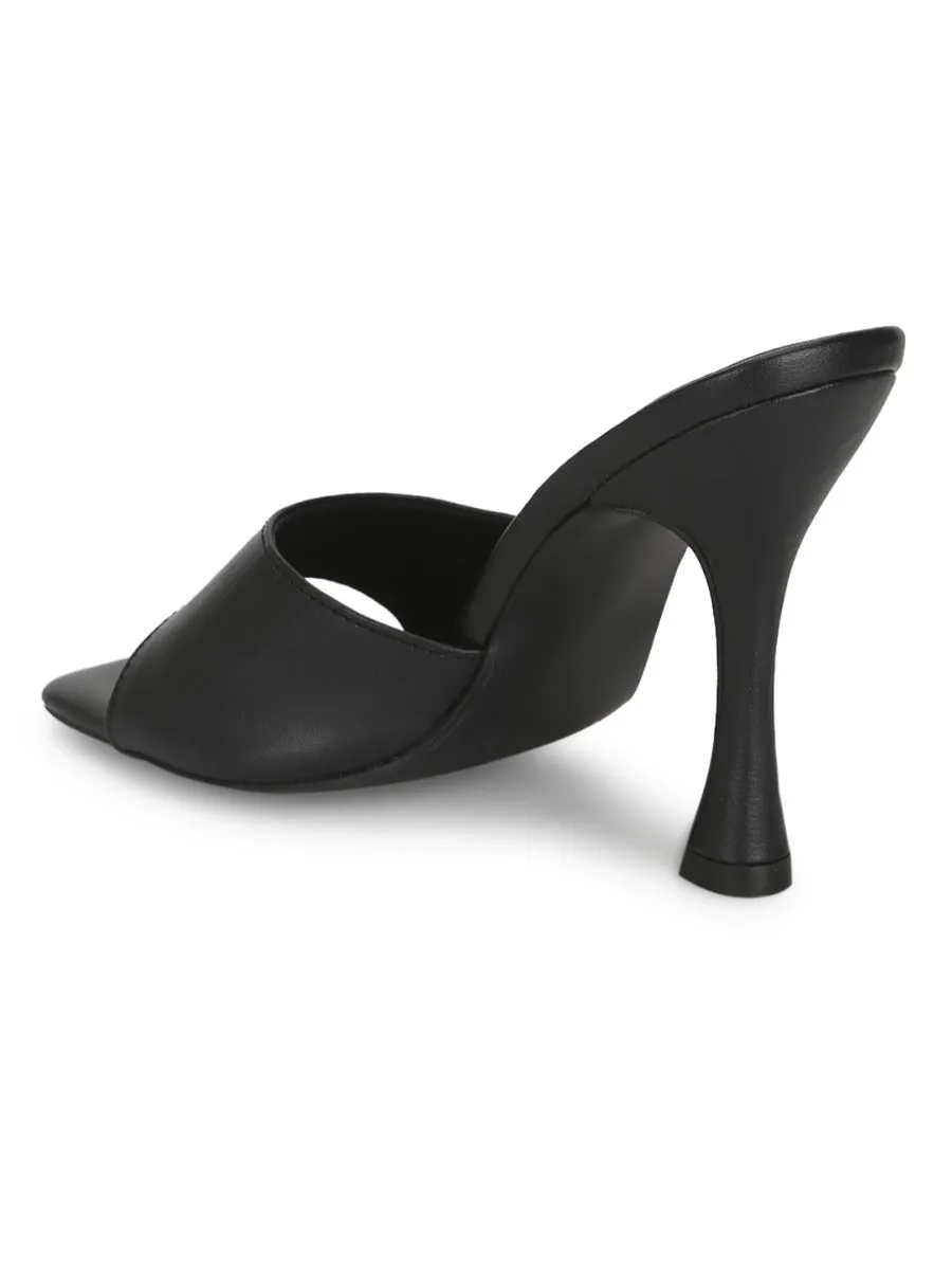 Black PU Stiletto Mules