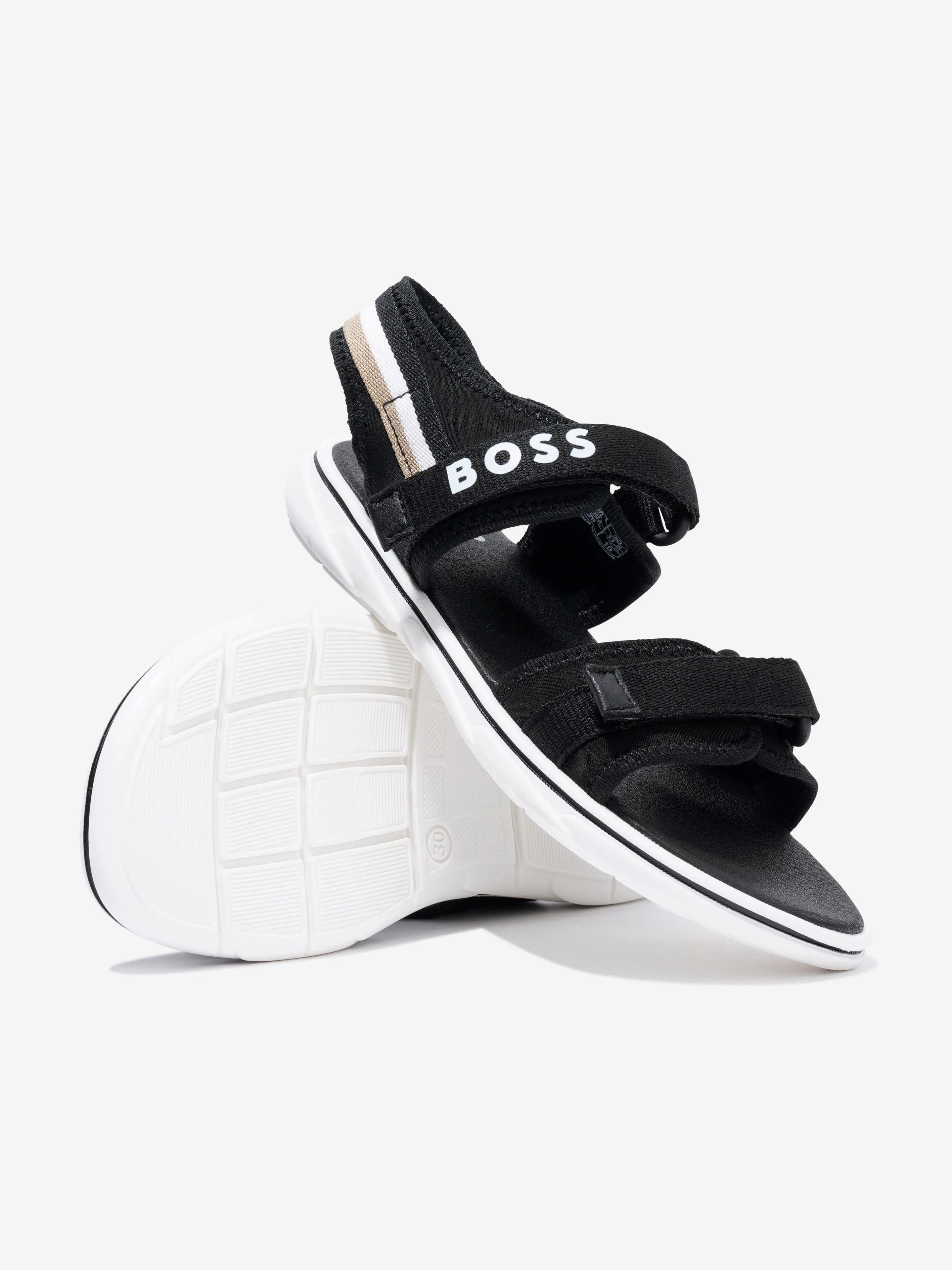 BOSS Boys Logo Strap Sandals In Black