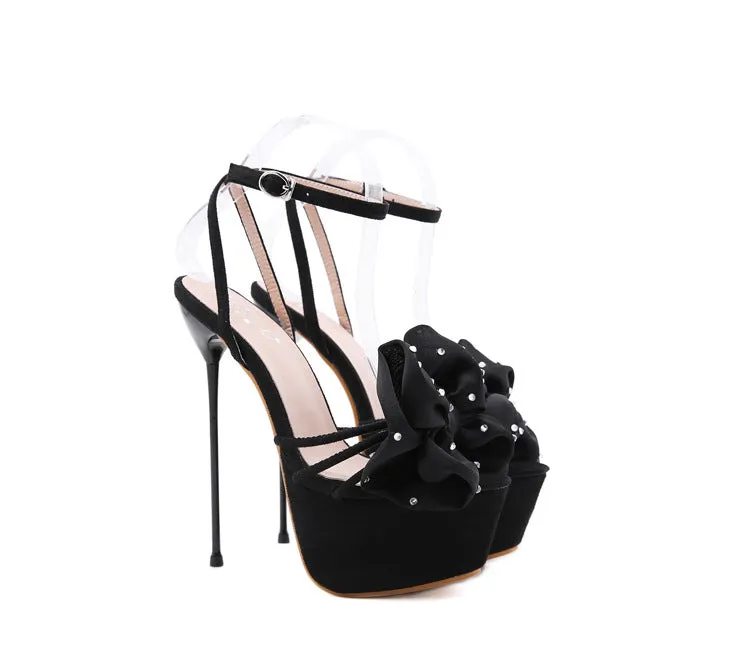 Bow tie water drill high heel water platform sandals