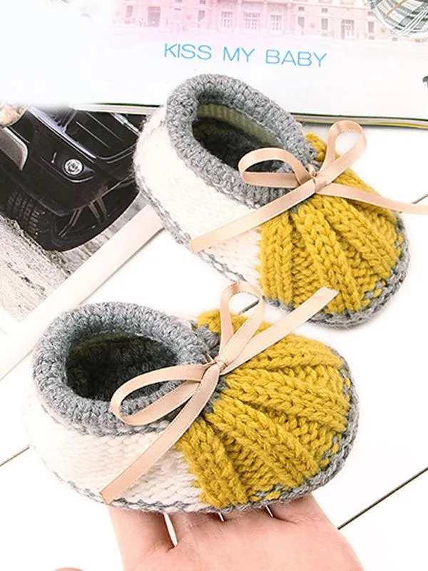 Bowknot Lacing Knitted Shoes Thermal Prewalker Baby Boat Socks