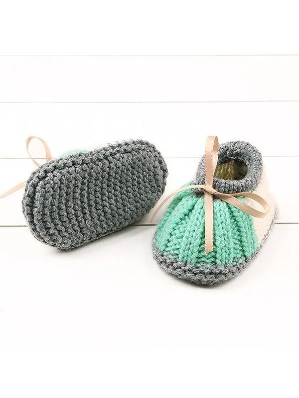 Bowknot Lacing Knitted Shoes Thermal Prewalker Baby Boat Socks