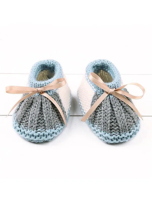 Bowknot Lacing Knitted Shoes Thermal Prewalker Baby Boat Socks