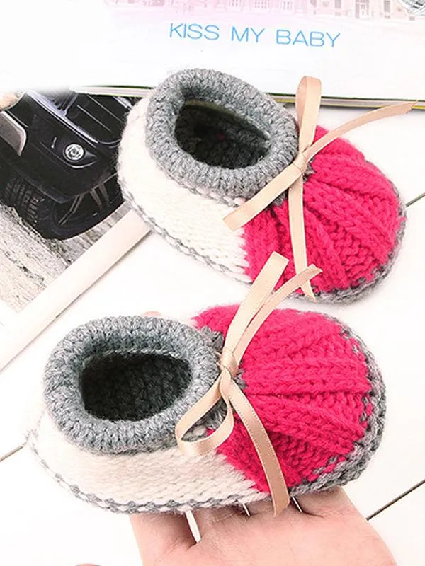 Bowknot Lacing Knitted Shoes Thermal Prewalker Baby Boat Socks