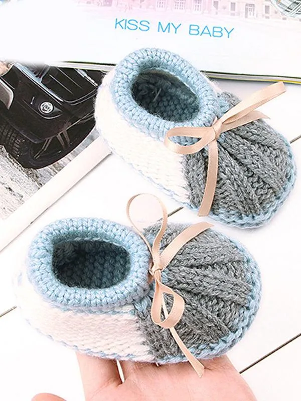 Bowknot Lacing Knitted Shoes Thermal Prewalker Baby Boat Socks