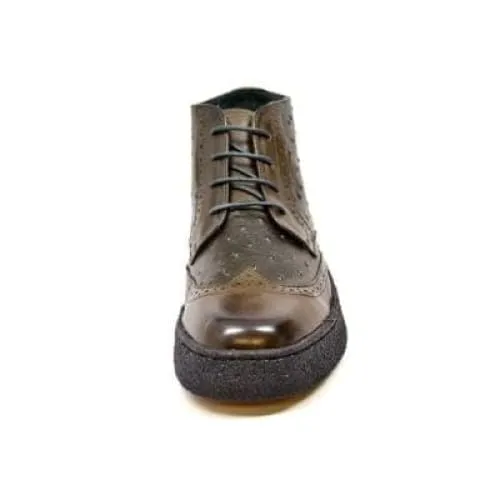 British Walkers Playboy Wingtips Limited Edition Men's Olive Green Ostrich Leather High Top Boots