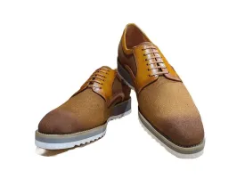 Carrucci Cognac Men's Jeans Mixed Media Oxford Lace-Up Shoes KS515-43