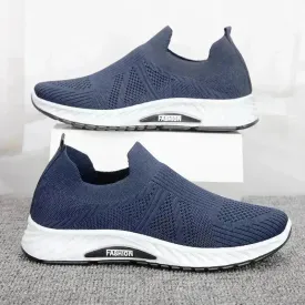 Casual Slip-on Mesh Sports Shoes Flying Woven Soft Breathable  Running Walking Flat Shoes Men