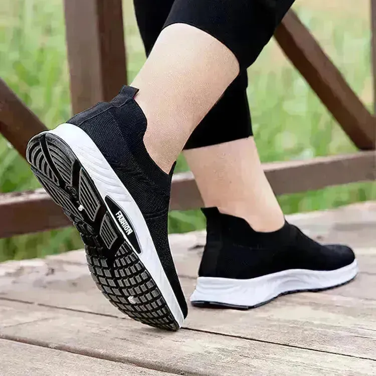 Casual Slip-on Mesh Sports Shoes Flying Woven Soft Breathable  Running Walking Flat Shoes Men