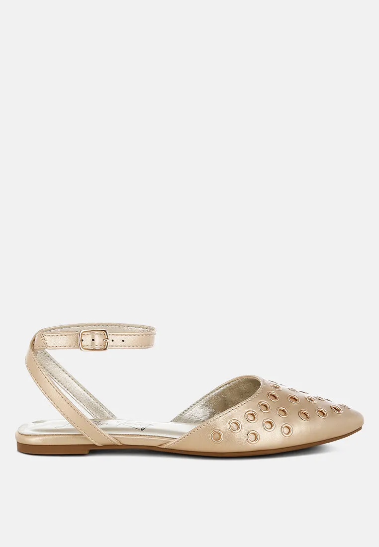 Chalcis Metallic Eyelet Detail Flat Sandals