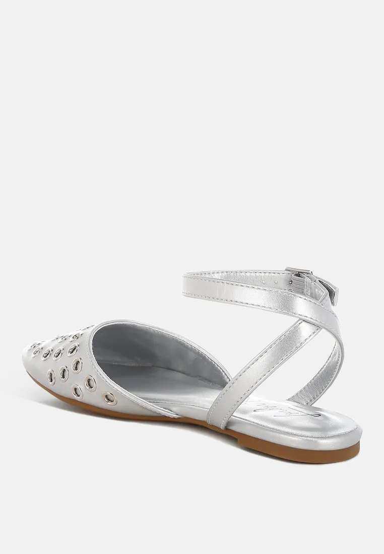 Chalcis Metallic Eyelet Detail Flat Sandals