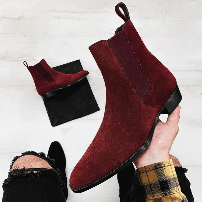 Chelsea Boots Men Handmade Business Black Red Slip on Flock Pu Cowboy Boots Sapato Masculino Free Shipping Men Boots