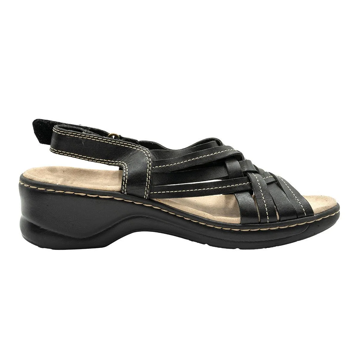 Clarks Lexi Carmen Strap Flat Sandals Leather Black Colour For Women