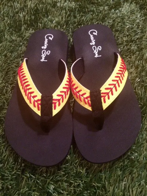 Cocomo Soul Softball Flip-Flops for Women | Leather Sandals for Softball Moms