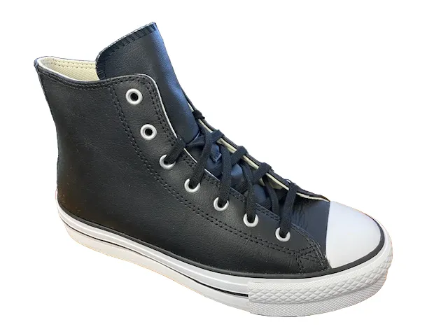 Converse scarpa sneakers alta in pelle sintetica con zeppa Chuck Teylor All Star Eva Lift HI A02485C nero bianco