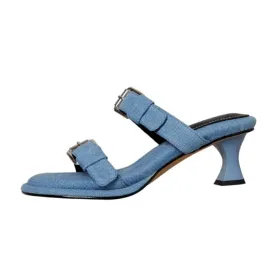 DenimGlam Buckle Stilettos