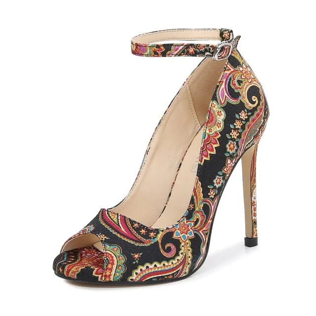 Ethnic Design Stiletto Fish Mouth Shoes