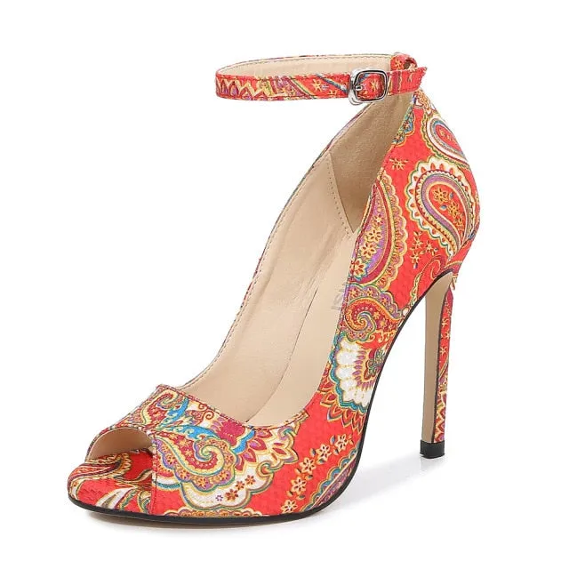 Ethnic Design Stiletto Fish Mouth Shoes