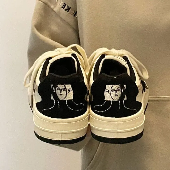 Face Embroidery Black Sneakers