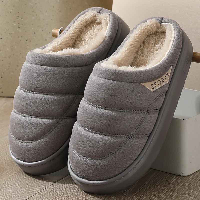 Fashion Solid Plush Slipper Winter Warm Indoor Floor Bedroom Home Slippers For Couple Thick-soled House Shoes Women Men