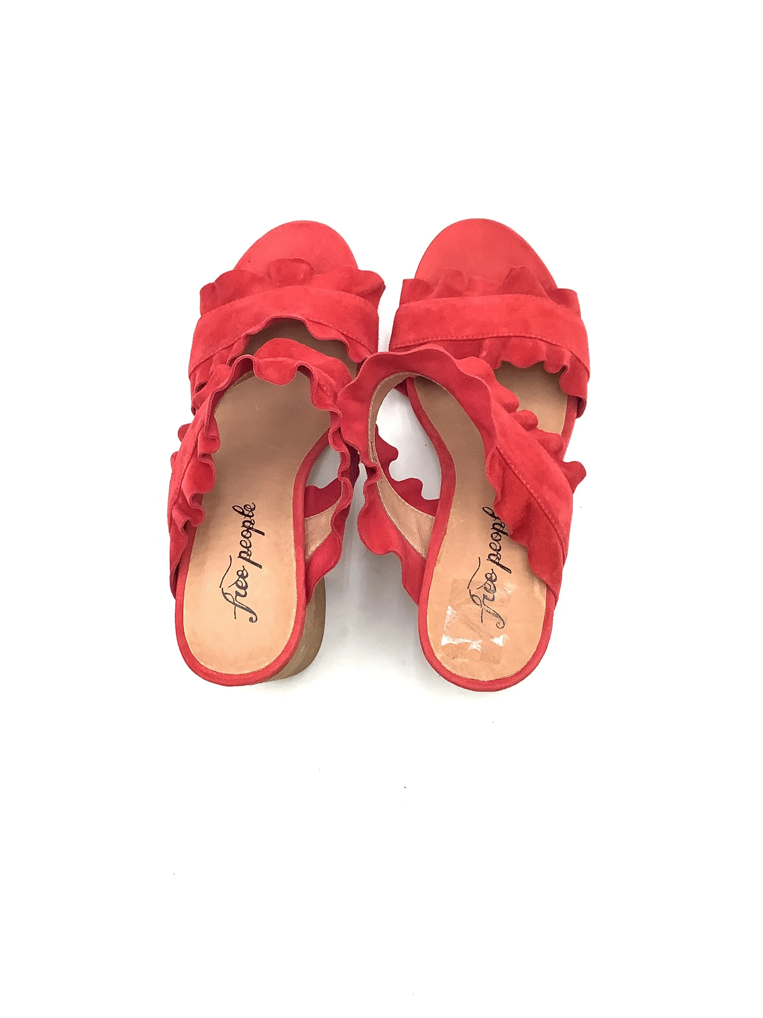 Free People Women's Sandals Red Suede Block Heel Size: 8/38