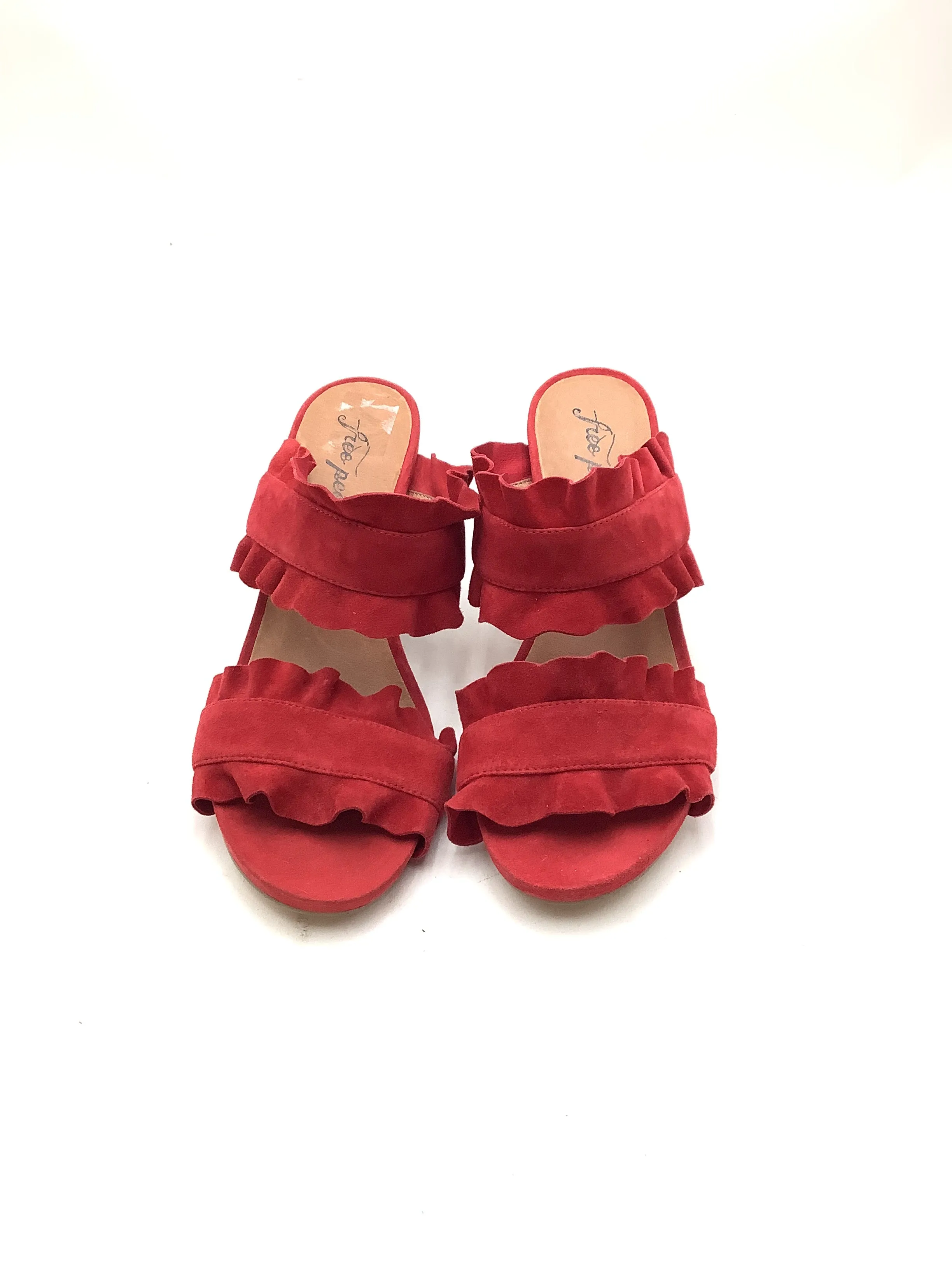 Free People Women's Sandals Red Suede Block Heel Size: 8/38