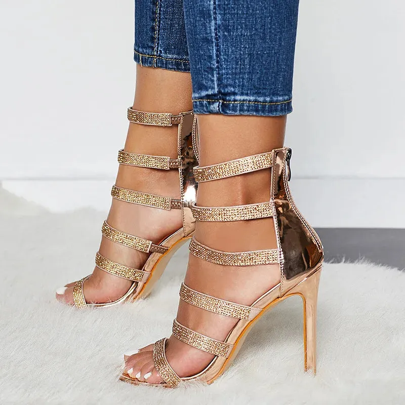 Funki Buys | Shoes | Women's Mid-calf Bling Gladiator Sandals