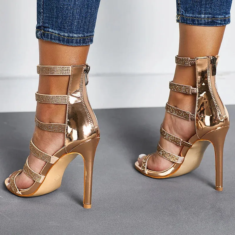 Funki Buys | Shoes | Women's Mid-calf Bling Gladiator Sandals