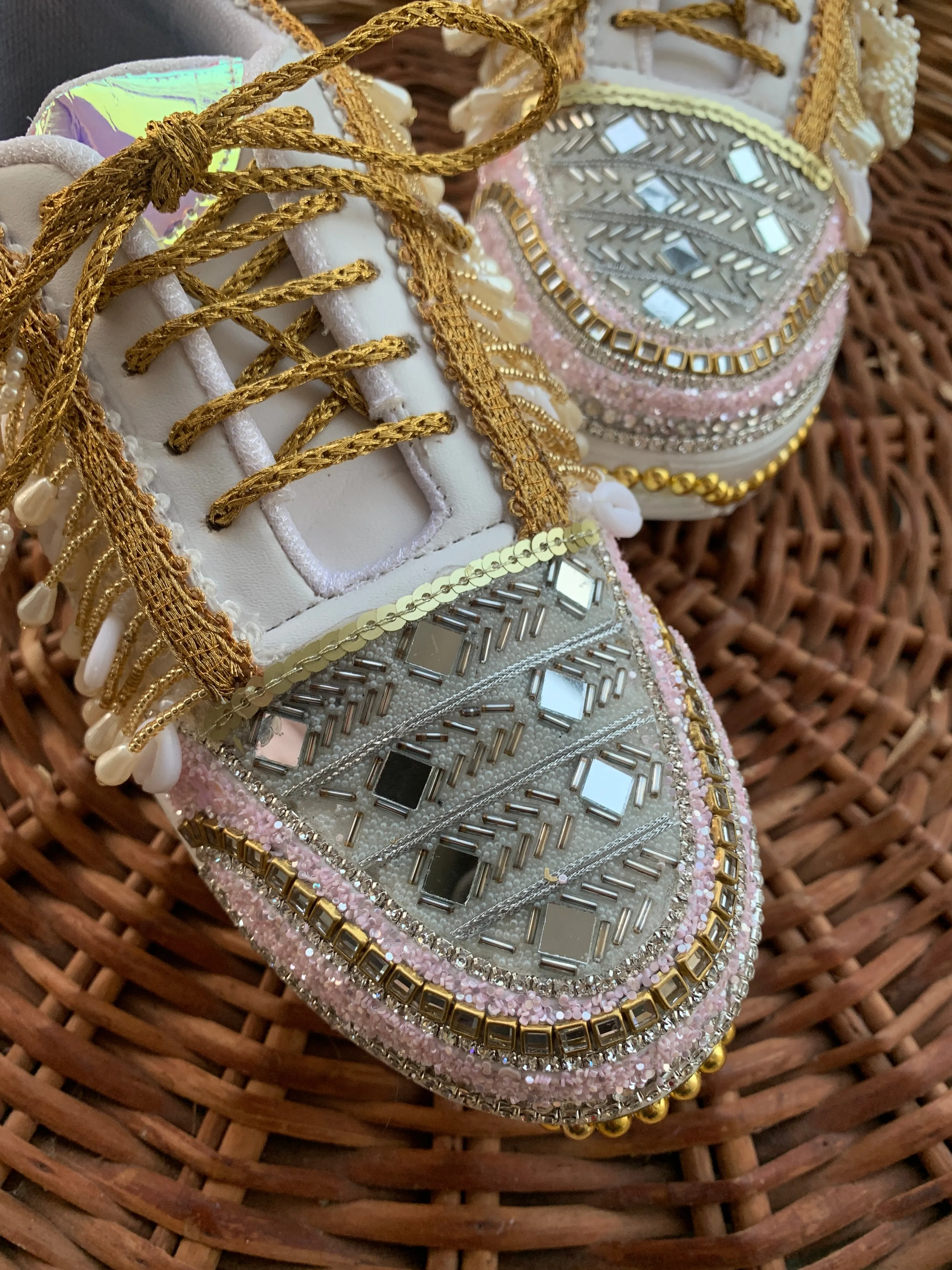 FUNKY N TRENDY baby pink and gold sneakers for brides / silver sneakers for bridesmaids/ pink sneakers / baby pink sneakers / bridal sneakers / bridesmaid sneakers/ golden hand work sneakers / ivory sneakers