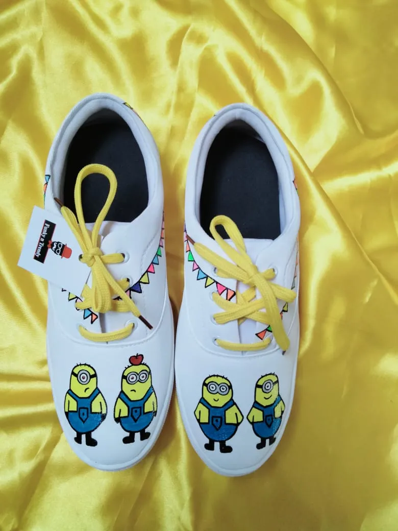 Funky N Trendy hand painted minion water resistant sneakers