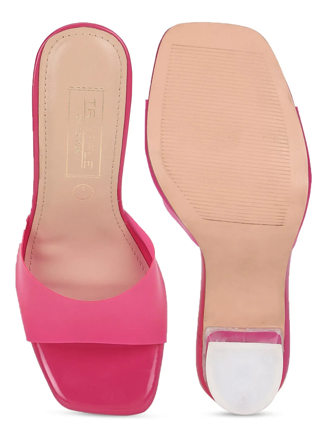 Fuschia Pink Patent Perspex Clear Stiletto Mules (TP10077-DPNK)