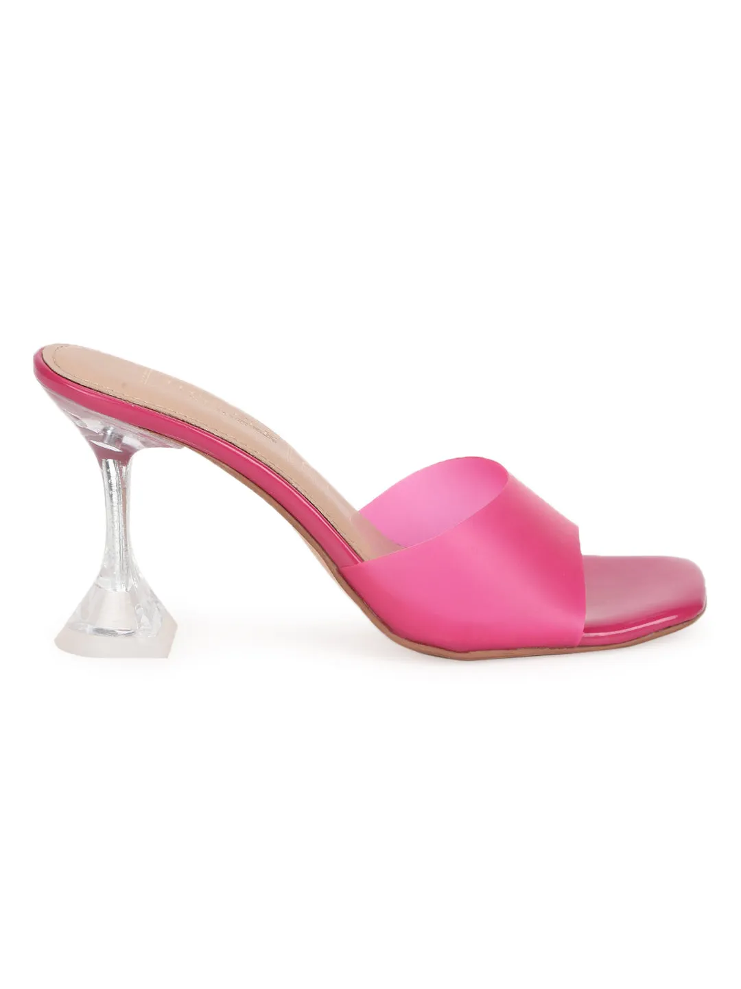 Fuschia Pink Patent Perspex Clear Stiletto Mules (TP10077-DPNK)