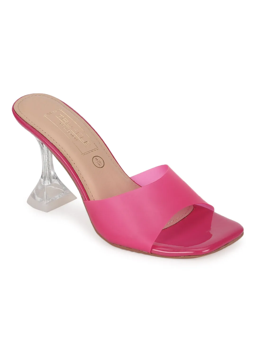 Fuschia Pink Patent Perspex Clear Stiletto Mules (TP10077-DPNK)