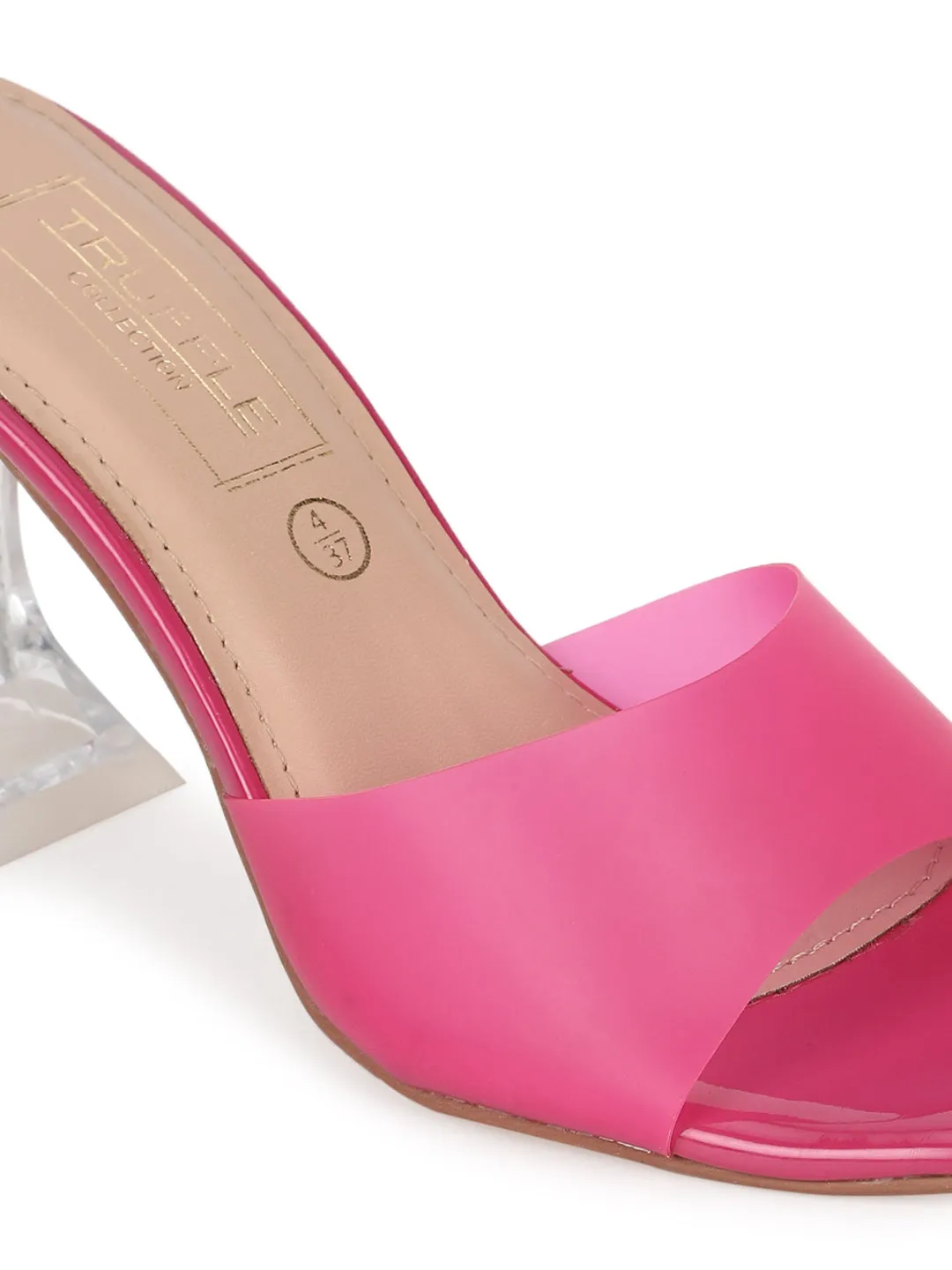 Fuschia Pink Patent Perspex Clear Stiletto Mules (TP10077-DPNK)