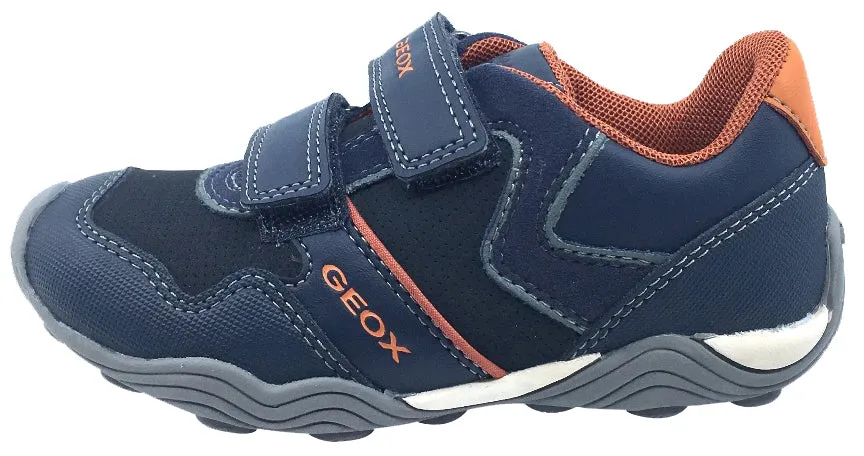 GEOX Boy's Arno Hook and Loop Sneaker (Navy/Dark Orange)