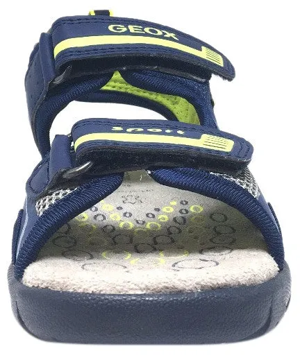 Geox Boy's Pianeta Navy & Lime Single Hook and Loop Strap Open Toe Sandal