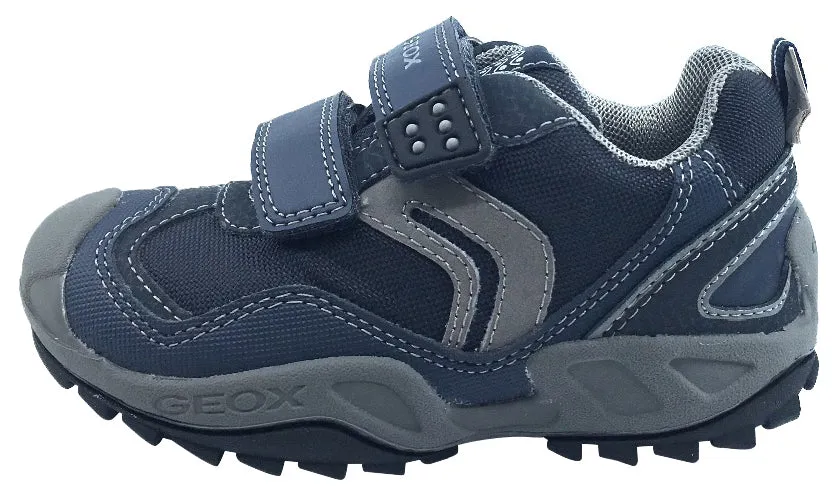 GEOX Boy's Savage Hook and Loop Sneaker (Navy/Grey)