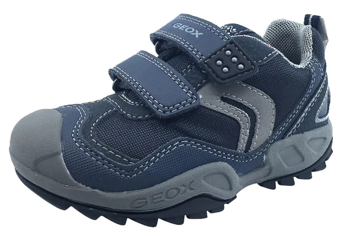 GEOX Boy's Savage Hook and Loop Sneaker (Navy/Grey)