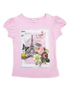 Girls Pink Paris Framed Applique Short Sleeved T-Shirt 9M-8