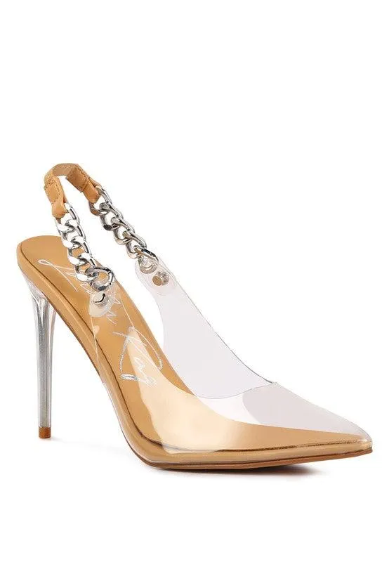 Goddess Heeled Clear Chain Slingback Sandal