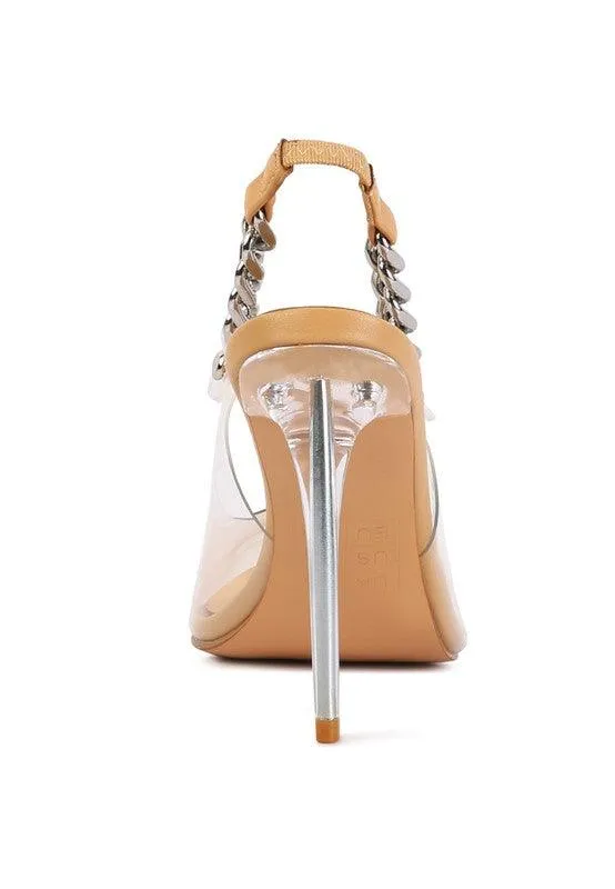 Goddess Heeled Clear Chain Slingback Sandal