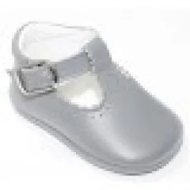 Gray t-strap crib shoe